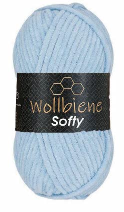 Wollbiene Softy 100 Gramm chenille wolle zum häkeln Strickwolle, Babywolle, Chenille Wolle Super Bulky crochet yarn (hellblau 31) von Wollbiene