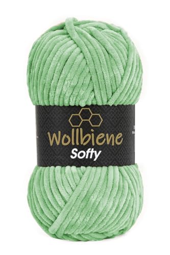 Wollbiene Softy 100 Gramm chenille wolle zum häkeln Strickwolle, Babywolle, Chenille Wolle Super Bulky crochet yarn (hellgrün 47) von Wollbiene