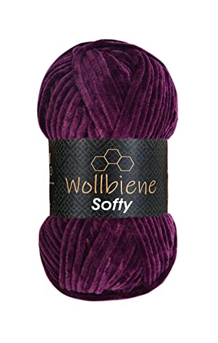 Wollbiene Softy 100 Gramm chenille wolle zum häkeln Strickwolle, Babywolle, Chenille Wolle Super Bulky crochet yarn (lila 87) von Wollbiene