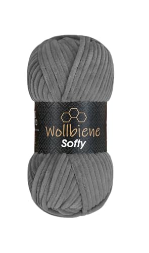 Wollbiene Softy 100 Gramm chenille wolle zum häkeln Strickwolle, Babywolle, Chenille Wolle Super Bulky crochet yarn (mausgrau 45) von Wollbiene