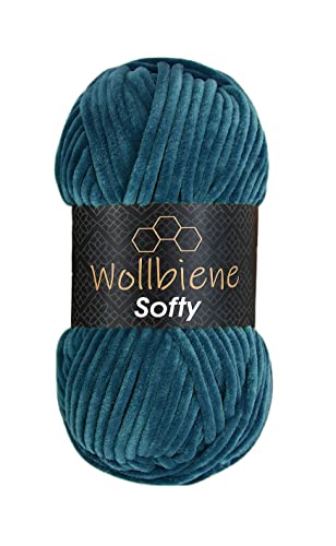 Wollbiene Softy 100 Gramm chenille wolle zum häkeln Strickwolle, Babywolle, Chenille Wolle Super Bulky crochet yarn (petrol 36) von Wollbiene