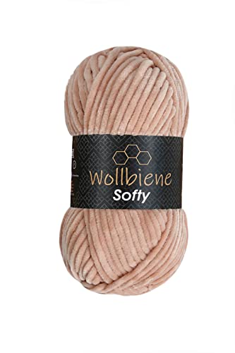 Wollbiene Softy 100 Gramm chenille wolle zum häkeln Strickwolle, Babywolle, Chenille Wolle Super Bulky crochet yarn (puder 10) von Wollbiene