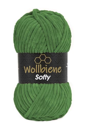 Wollbiene Softy 100 Gramm chenille wolle zum häkeln Strickwolle, Babywolle, Chenille Wolle Super Bulky crochet yarn (waldgrün 46) von Wollbiene