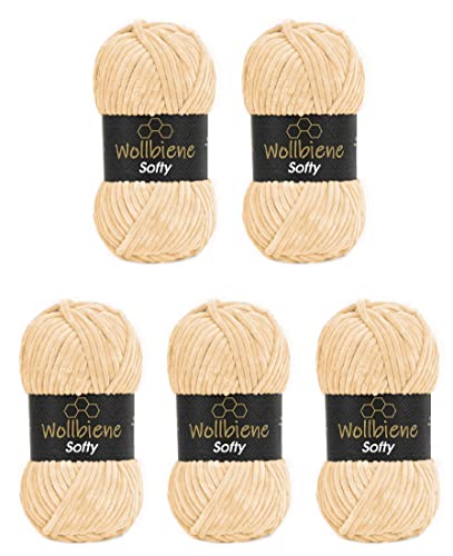 Wollbiene Softy 5 x 100 Gramm chenille wolle zum häkeln Strickwolle, Babywolle, 500 Gramm Chenille Wolle Super Bulky crochet yarn (blush 20) von Wollbiene