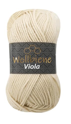 Wollbiene Viola Strickwolle Uni 100g Premium Strickwolle 100 Gramm dickes Garn Wolle zum Stricken und Häkeln Unifarben (beige 25) von Wollbiene