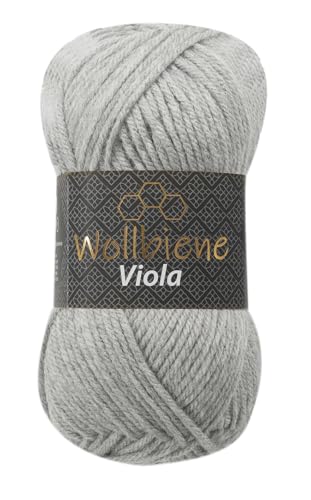 Wollbiene Viola Strickwolle Uni 100g Premium Strickwolle 100 Gramm dickes Garn Wolle zum Stricken und Häkeln Unifarben (grau 03) von Wollbiene