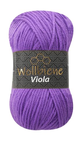 Wollbiene Viola Strickwolle Uni 100g Premium Strickwolle 100 Gramm dickes Garn Wolle zum Stricken und Häkeln Unifarben (lila 09) von Wollbiene