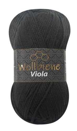 Wollbiene Viola Strickwolle Uni 100g Premium Strickwolle 100 Gramm dickes Garn Wolle zum Stricken und Häkeln Unifarben (schwarz 02) von Wollbiene