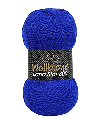 Wollbiene Wolle Wollbiene Lana Star 800 100g Strickwolle mit 25% Wolle 100 Gramm Wolle einfarbig türkische Wolle (blau 22) von Wollbiene