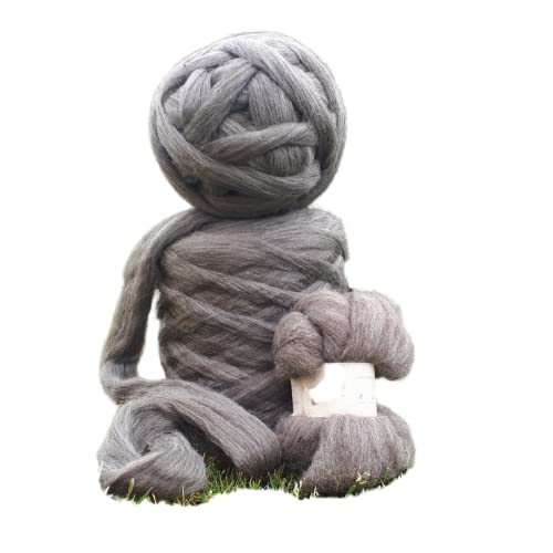 Wollblüte Kammzug grau/Chunky Wolle zum Handspinnen - Stricken - Filzen/natürliche Farben aus deutscher Schafwolle (100g) (100g grau) von Wollblüte