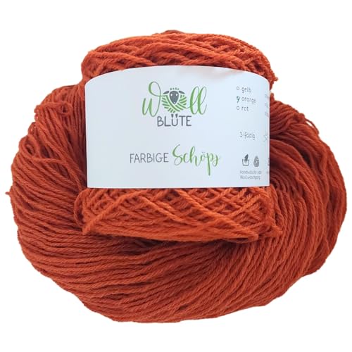 Wollblüte Wolle vom Schaf/Schafwolle zum stricken/mulesingfreie Wolle/Strickwolle / 100g (Orange) von Wollblüte