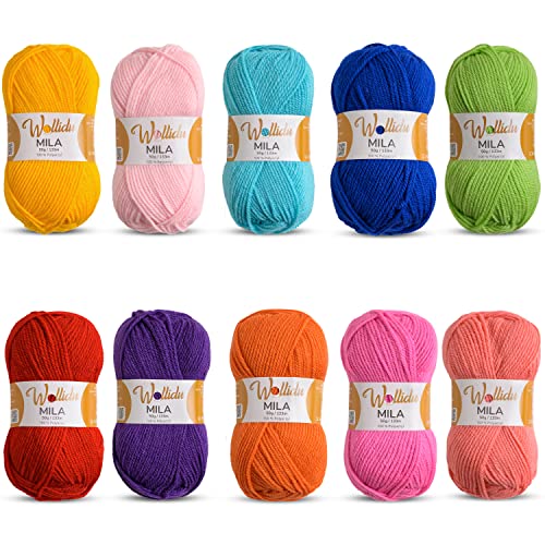 Wollidu Mila Garn zum Häkeln und Stricken 10 x 50g/133m Strickgarn 100% Polyacryl Häkelgarn Bunt Farbmix 2 von Wollidu