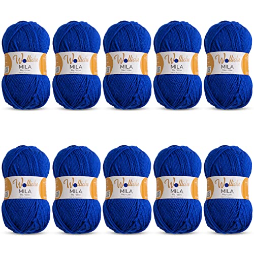 Wollidu Mila Garn zum Häkeln und Stricken 10 x 50g/133m Strickgarn 100% Polyacryl Häkelgarn Royal Blau von Wollidu