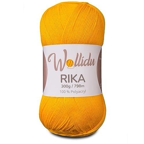 Wollidu Rika Garn zum Häkeln und Stricken 300g / 798m Strickgarn 100% Polyacryl Häkelgarn Gelb von Wollidu