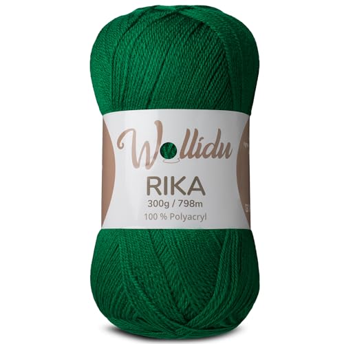 Wollidu Rika Garn zum Häkeln und Stricken 300g / 798m Strickgarn 100% Polyacryl Häkelgarn Gras Grün von Wollidu