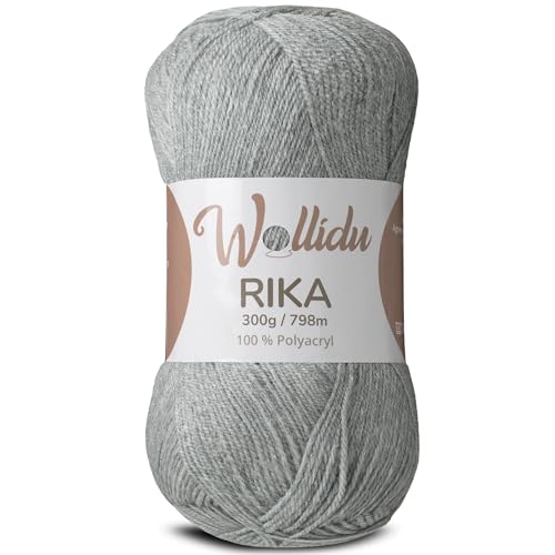 Wollidu Rika Garn zum Häkeln und Stricken 300g / 798m Strickgarn 100% Polyacryl Häkelgarn Hellgrau von Wollidu