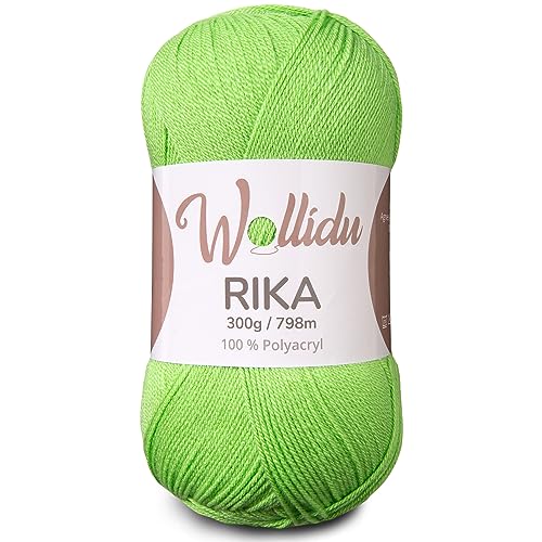 Wollidu Rika Garn zum Häkeln und Stricken 300g / 798m Strickgarn 100% Polyacryl Häkelgarn Kiwi Grün von Wollidu