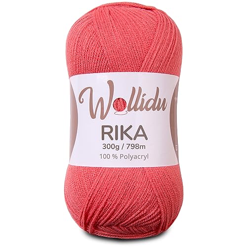 Wollidu Rika Garn zum Häkeln und Stricken 300g / 798m Strickgarn 100% Polyacryl Häkelgarn Lachs von Wollidu