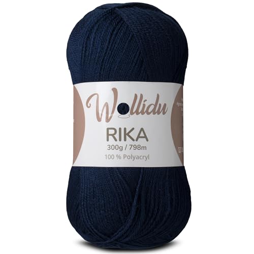 Wollidu Rika Garn zum Häkeln und Stricken 300g / 798m Strickgarn 100% Polyacryl Häkelgarn Marine Blau von Wollidu