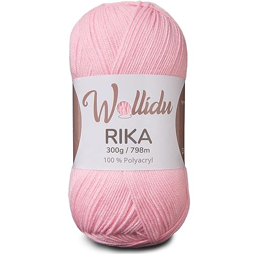 Wollidu Rika Garn zum Häkeln und Stricken 300g / 798m Strickgarn 100% Polyacryl Häkelgarn Rosa von Wollidu