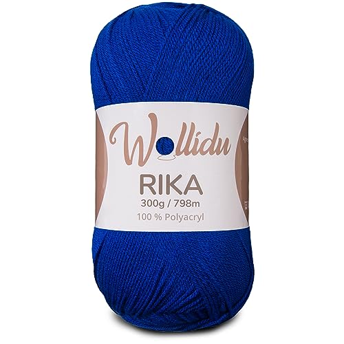 Wollidu Rika Garn zum Häkeln und Stricken 300g / 798m Strickgarn 100% Polyacryl Häkelgarn Royal Blau von Wollidu