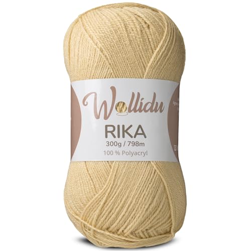 Wollidu Rika Garn zum Häkeln und Stricken 300g / 798m Strickgarn 100% Polyacryl Häkelgarn Sand von Wollidu