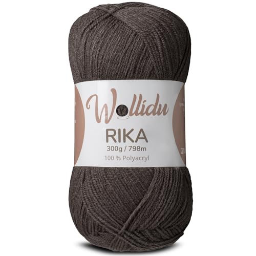 Wollidu Rika Garn zum Häkeln und Stricken 300g / 798m Strickgarn 100% Polyacryl Häkelgarn Schiefer Grau von Wollidu