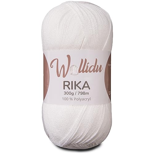 Wollidu Rika Garn zum Häkeln und Stricken 300g / 798m Strickgarn 100% Polyacryl Häkelgarn Weiß von Wollidu