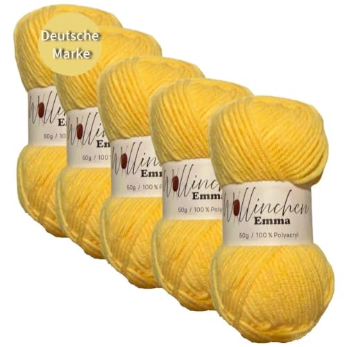 Wolle Emma von Wollinchen - 5 x 50g - zum Stricken, Häkeln, Knüpfen, Filzen oder Basteln von Wollinchen