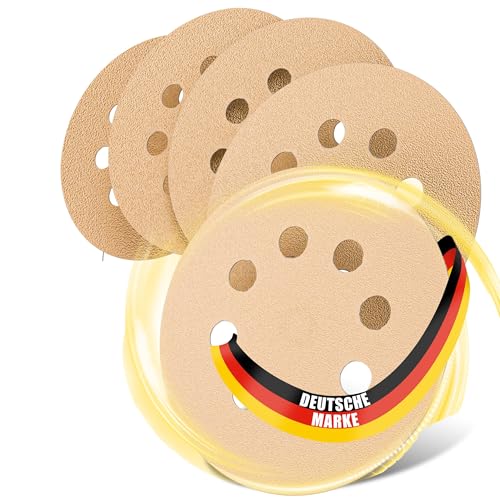 Woltersberger® Exzenter Schleifscheiben Ø 125mm | 8 Loch in gold | Schleifpapier für optimales schleifen, vielseitig einsetzbar (100ter SET, P40 P60 P80 P100 P120 P180 P240 P320 P400 P600) von Woltersberger