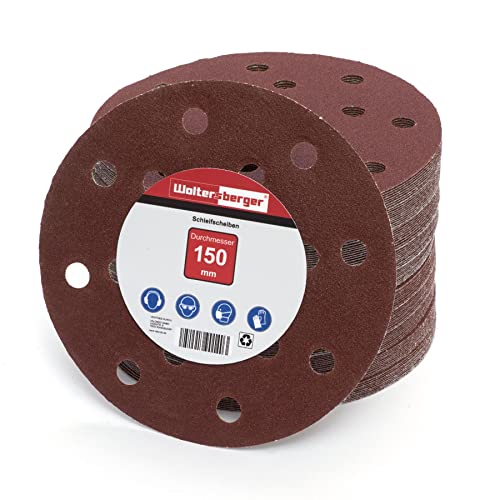 Woltersberger® 10 Stück Exzenter Schleifscheiben Ø 150mm | Körnung P100 | 15 Loch in rot | Schleifpapier für optimales schleifen, vielseitig einsetzbar von Woltersberger