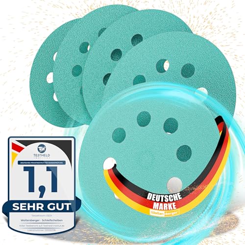 Woltersberger® 100 Stück Exzenter Schleifscheiben Ø 125mm | Körnung P100 | 8 Loch in grün | Schleifpapier für optimales schleifen, vielseitig einsetzbar von Woltersberger