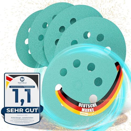 Woltersberger® Exzenter Schleifscheiben Ø 125mm | 8 Loch in grün | Schleifpapier für optimales schleifen, vielseitig einsetzbar, verschiedene Körnungen und Stückzahlen (100 Stück, P1200 Körnung) von Woltersberger