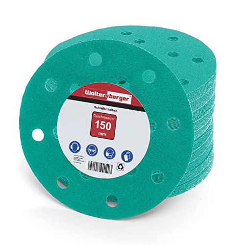 Woltersberger® 100 Stück Exzenter Schleifscheiben Ø 150mm | Körnung P100 | 15 Loch in grün | Schleifpapier für optimales schleifen, vielseitig einsetzbar von Woltersberger