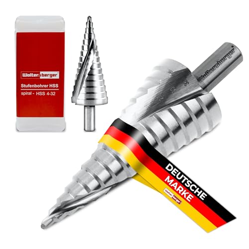 Woltersberger® HSS Stufenbohrer mit 10mm Schaft | Kegelbohrer Ø 4-32mm Spiral | HSS Stufenbohrer mit 15 Stufen passt für viele Bohrfutter | Ideal für Metall, Holz, Aluminium, Messing, Kunststoff von Woltersberger