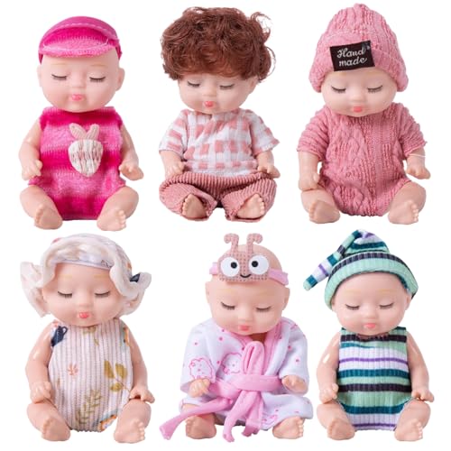 Womsclo 6pcs Mini Babypuppen 4 Zoll realistischer Plastikschlaf -Mini -Babys mit Kleidung, bewegliche Gelenke süße Mini -Puppen für Mädchen Jungen Kleinkinder und Kinder 3+ von Womsclo