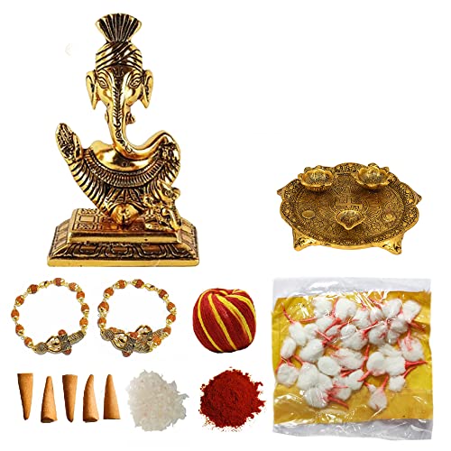 Ensemble Combo festif WC_Diwali/Bhaidooj - Combinaison de 2 Bracelets Rudraksha Avec la Statue des bénédictions de Ganesh/Panier Roli Chawal/Carte de voeux spéciale/(Combo Pagdi Ganesh Diwali) von Wonder Care