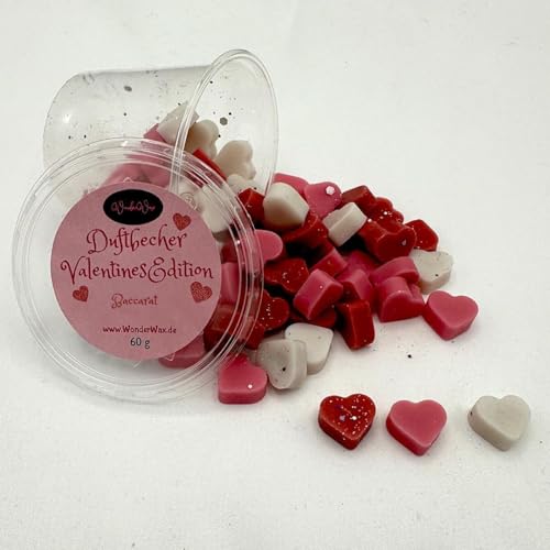 WonderWax | Becher Duftwachs Wax Melts Valentin Herzen | 100% Sojawachs Raumduft Bio Glitzer | Geschenk Set für Raumdüfte | Hochzeiten,Geburtstag,Valentinstag,Muttertag | Baccarat von WonderWax