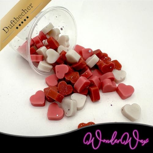 WonderWax | Becher Duftwachs Wax Melts Valentin Herzen | 100% Sojawachs Raumduft Bio Glitzer | Geschenk Set für Raumdüfte | Hochzeiten,Geburtstag,Valentinstag,Muttertag | Erdbeereis von WonderWax