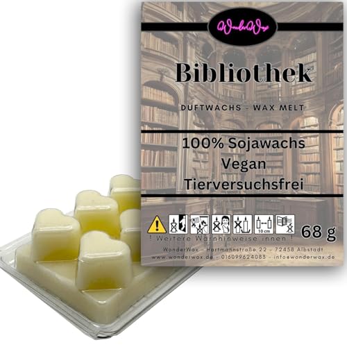 WonderWax Duftwachs Wax Melts für Duftlampe, 6 Herzen Duftmelt Wachsmelt Sojawachs Duftwachswürfel für Raumdüfte, Wachs mit Duftöl Indoor Melts Duftwachs für Aromalampe Bibliothek von WonderWax