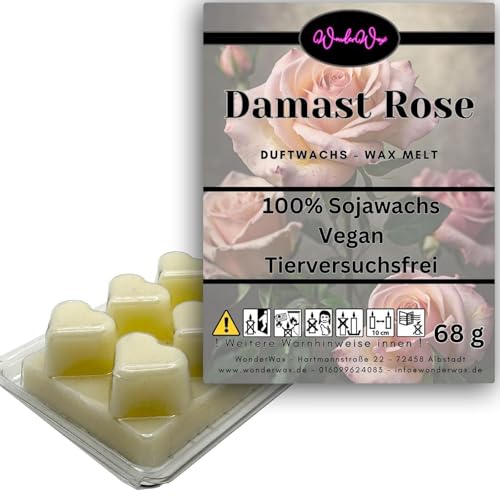 WonderWax Duftwachs Wax Melts für Duftlampe, 6 Herzen Duftmelt Wachsmelt Sojawachs Duftwachswürfel für Raumdüfte, Wachs mit Duftöl Indoor Melts Duftwachs für Aromalampe Damastrose von WonderWax