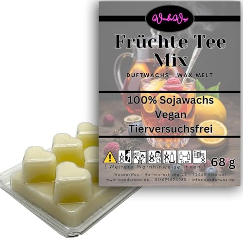 WonderWax Duftwachs Wax Melts für Duftlampe, 6 Herzen Duftmelt Wachsmelt Sojawachs Duftwachswürfel für Raumdüfte, Wachs mit Duftöl Indoor Melts Duftwachs für Aromalampe FrüchteTee Mix von WonderWax