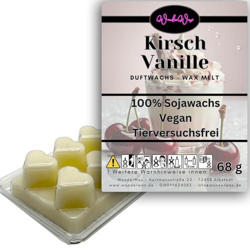 WonderWax Duftwachs Wax Melts für Duftlampe, 6 Herzen Duftmelt Wachsmelt Sojawachs Duftwachswürfel für Raumdüfte, Wachs mit Duftöl Indoor Melts Duftwachs für Aromalampe Kirsch Vanille von WonderWax