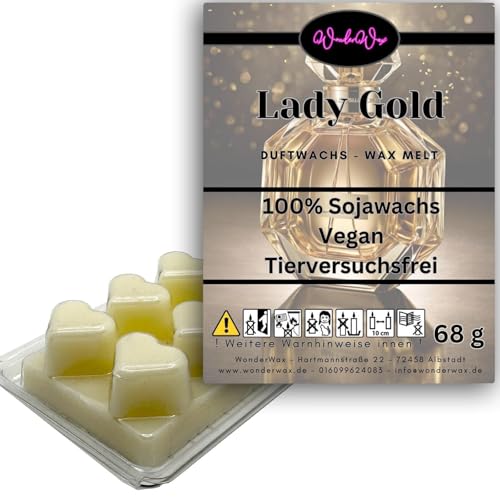 WonderWax Duftwachs Wax Melts für Duftlampe, 6 Herzen Duftmelt Wachsmelt Sojawachs Duftwachswürfel für Raumdüfte, Wachs mit Duftöl Indoor Melts Duftwachs für Aromalampe Lady Gold von WonderWax