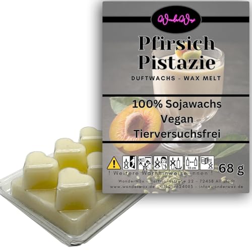 WonderWax Duftwachs Wax Melts für Duftlampe, 6 Herzen Duftmelt Wachsmelt Sojawachs Duftwachswürfel für Raumdüfte, Wachs mit Duftöl Indoor Melts Duftwachs für Aromalampe Pfirsich & Pistaziencreme von WonderWax