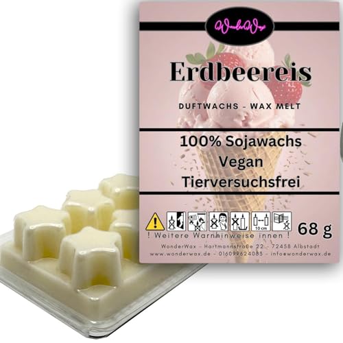 WonderWax Duftwachs Wax Melts für Duftlampe, 6 Sterne Duftmelt Wachsmelt Sojawachs Duftwachswürfel für Raumdüfte, Wachs mit Duftöl Indoor Melts Duftwachs für Aromalampe Erdbeereis von WonderWax