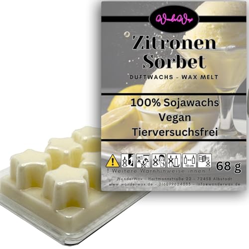 WonderWax Duftwachs Wax Melts für Duftlampe, 6 Sterne Duftmelt Wachsmelt Sojawachs Duftwachswürfel für Raumdüfte, Wachs mit Duftöl Indoor Melts Duftwachs für Aromalampe Zitronensorbet von WonderWax