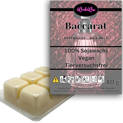 WonderWax Duftwachs Wax Melts für Duftlampe, 6 Würfel Duftmelt Wachsmelt Sojawachs Duftwachswürfel für Raumdüfte, Wachs mit Duftöl Indoor Melts Duftwachs für Aromalampe Baccarat von WonderWax