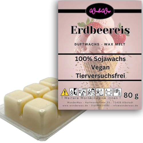 WonderWax Duftwachs Wax Melts für Duftlampe, 6 Würfel Duftmelt Wachsmelt Sojawachs Duftwachswürfel für Raumdüfte, Wachs mit Duftöl Indoor Melts Duftwachs für Aromalampe Erdbeereis von WonderWax