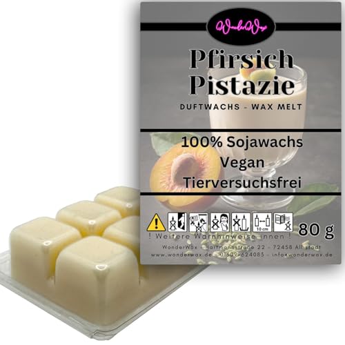 WonderWax Duftwachs Wax Melts für Duftlampe, 6 Würfel Duftmelt Wachsmelt Sojawachs Duftwachswürfel für Raumdüfte, Wachs mit Duftöl Indoor Melts Duftwachs für Aromalampe Pfirsich & Pistaziencreme von WonderWax